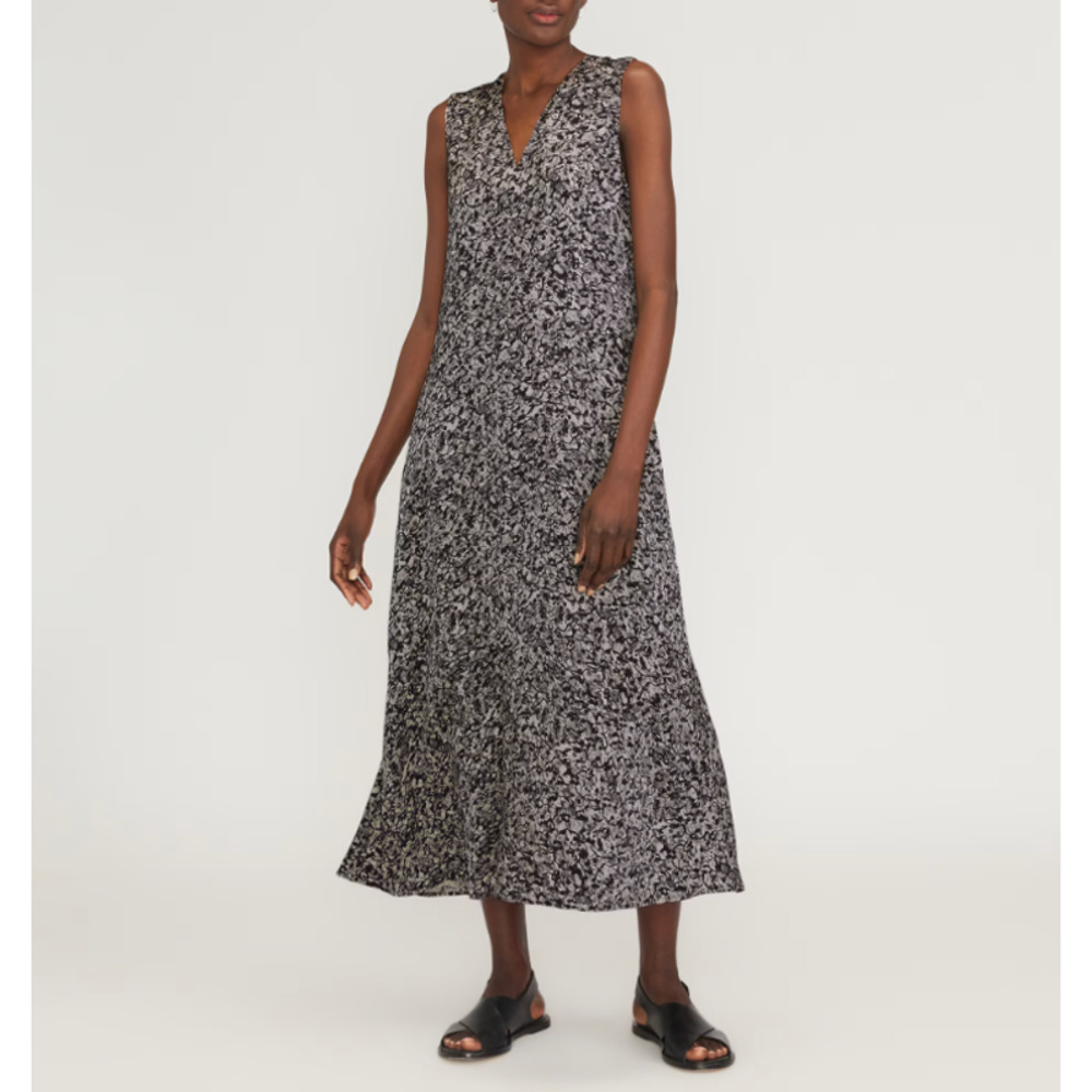 NWT EVERLANE The Satin V-Neck Maxi Dress Splatter Large